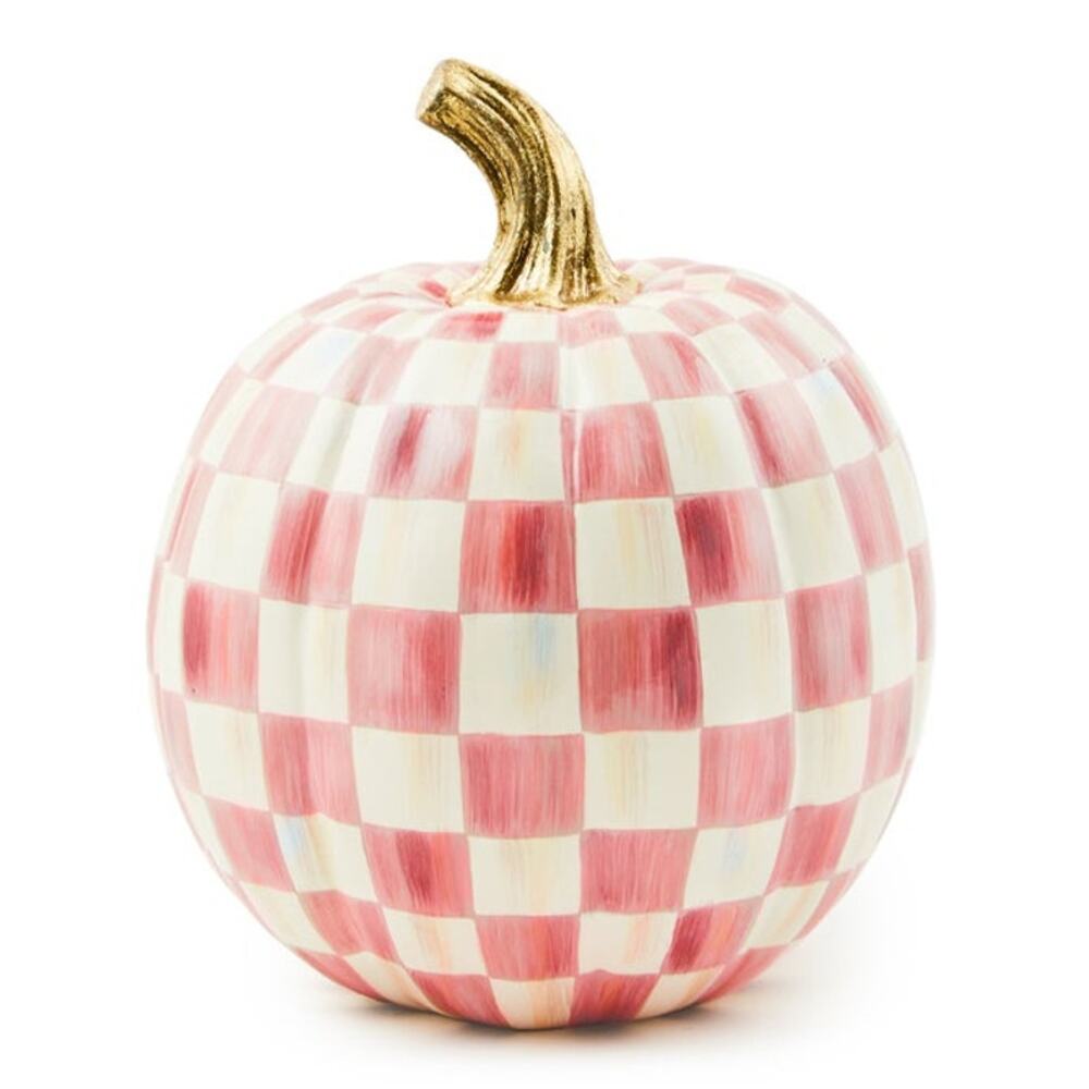 Mackenzie Childs Bubblegum Pink Check Small Pumpkin NEW